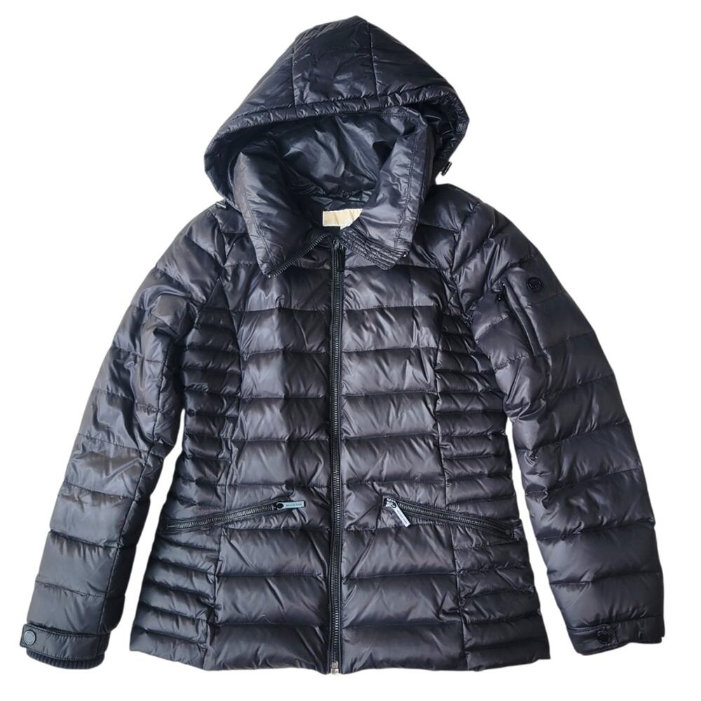 Michael Kors Black Hooded Puffer Jacket Winter Womens Small